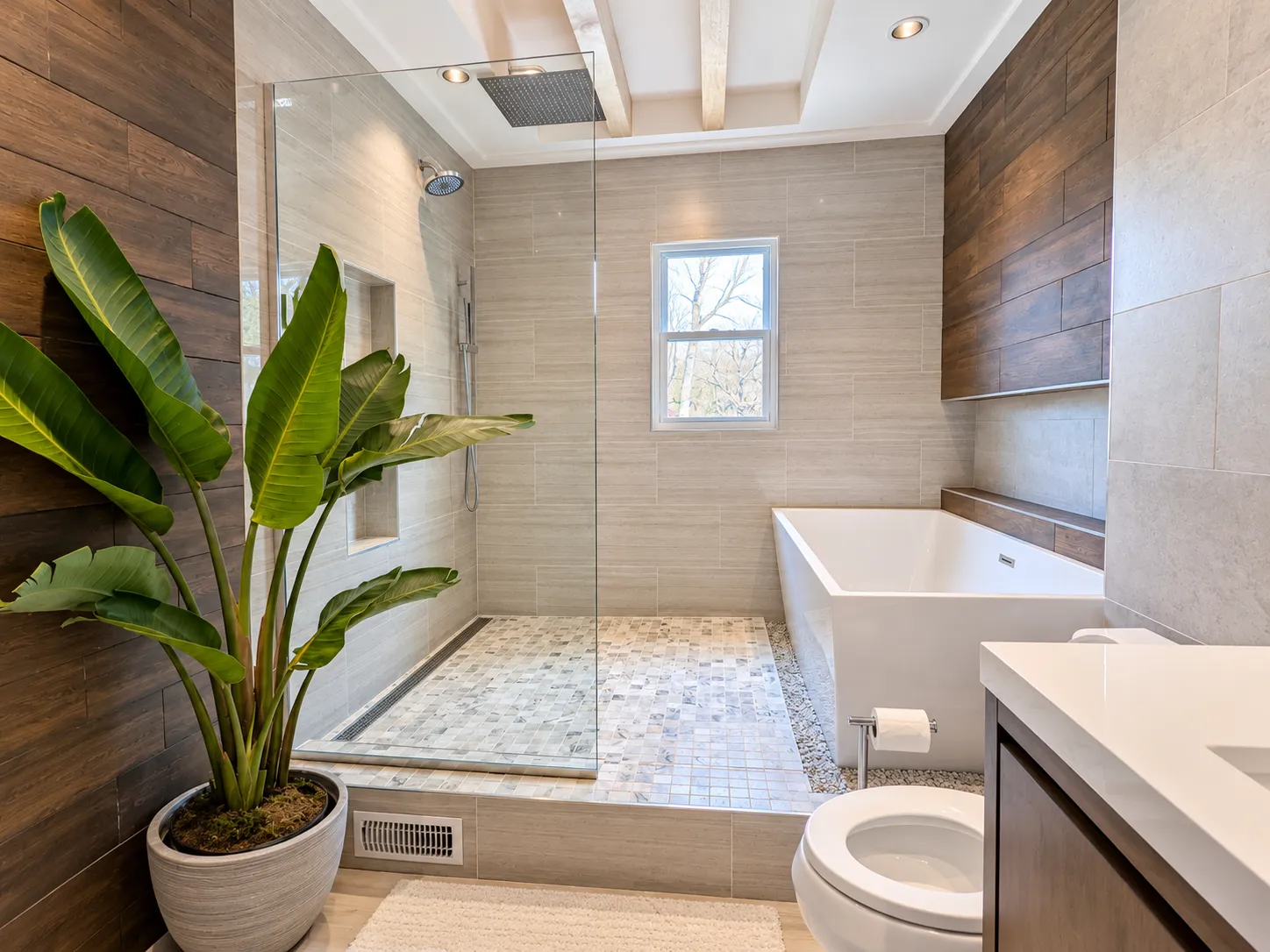 Open shower and soaking tub