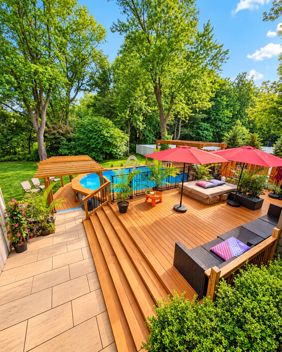 Deck, steps and patio
