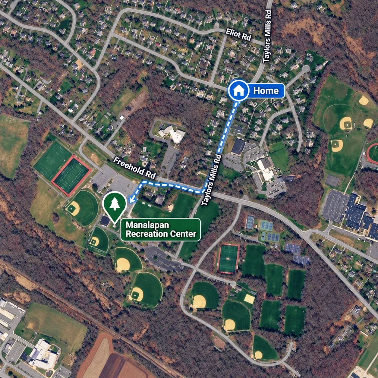 From 3 Chaucer Rd to the Manalapan Recreation Center